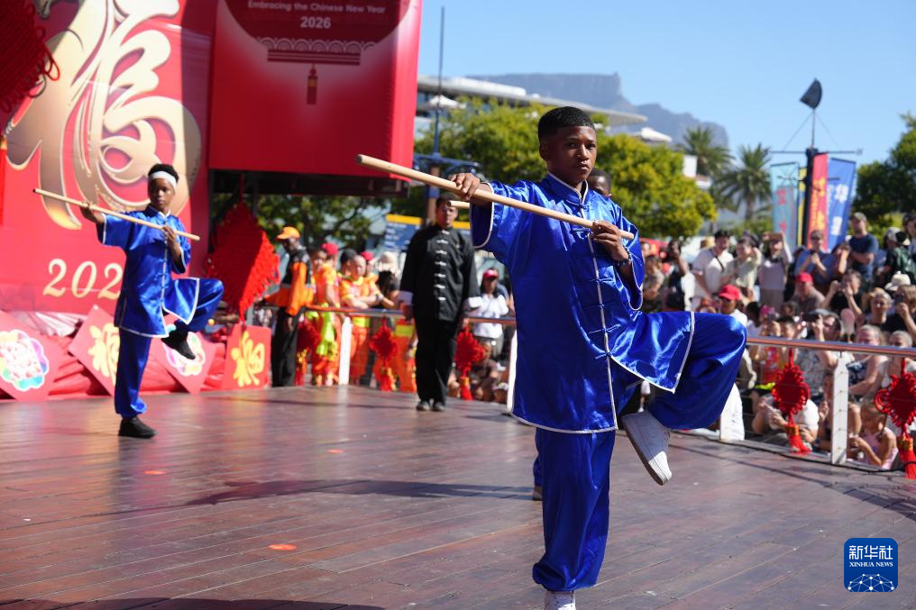 这是2月1日在南非开普敦维多利亚港区举行的中国年庆祝活动上拍摄的武术表演。新华社记者 王雷 摄