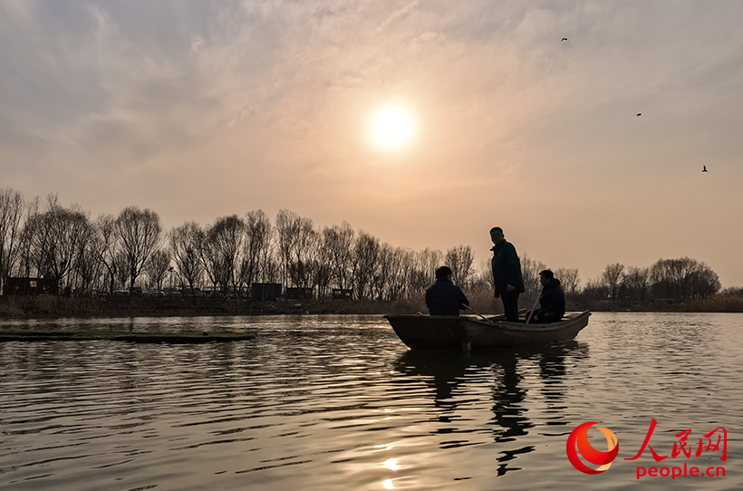 正在衡水湖观测巡护的志愿者。人民网记者 申亚欣摄